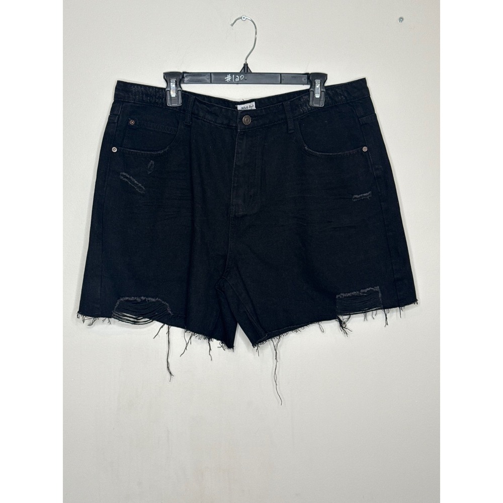 White Birch Black Distressed Denim Shorts High Rise Frayed Hem 2XL